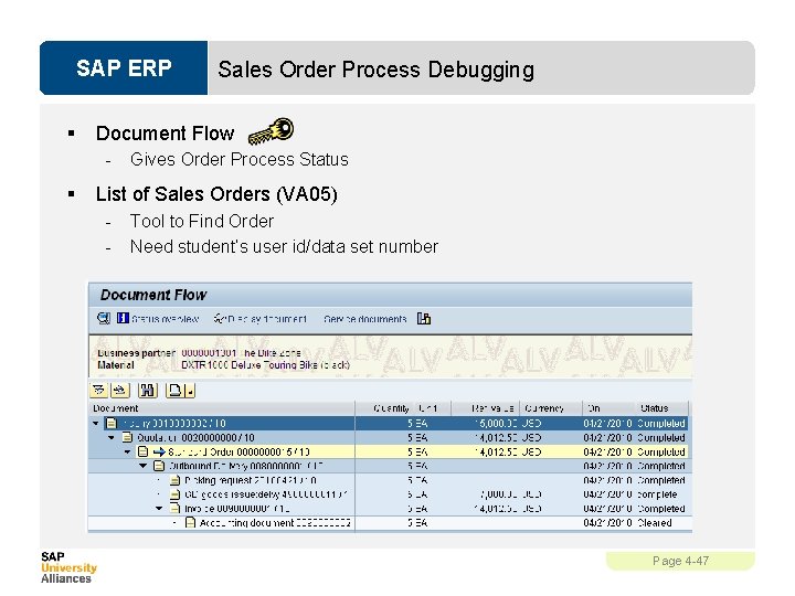 SAP ERP § Document Flow - § Sales Order Process Debugging Gives Order Process