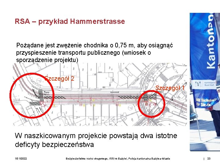 RSA – przykład Hammerstrasse Pożądane jest zwężenie chodnika o 0, 75 m, aby osiągnąć