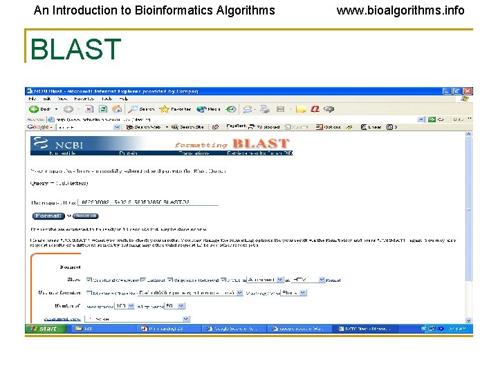 An Introduction to Bioinformatics Algorithms BLAST www. bioalgorithms. info An Introduction to Bioinformatics Algorithms BLAST www. bioalgorithms. info