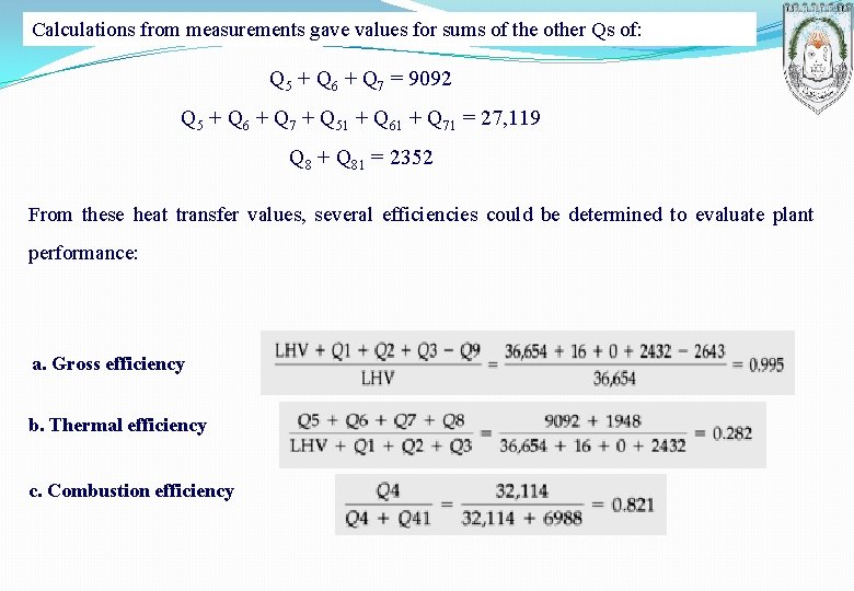 Calculations from measurements gave values for sums of the other Qs of: Q 5