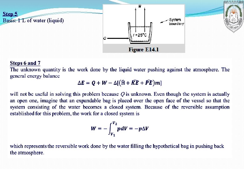 Step 5 Basis: 1 L of water (liquid) 