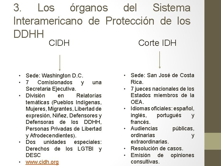 3. Los órganos del Sistema Interamericano de Protección de los DDHH CIDH Corte IDH