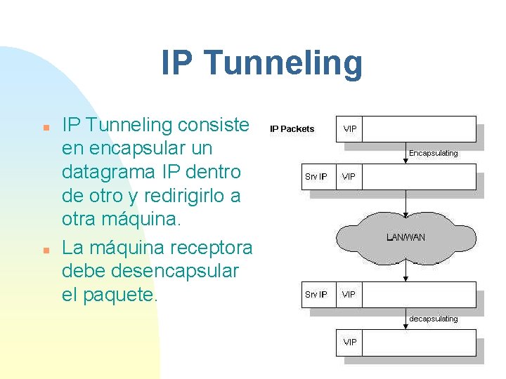 IP Tunneling n n IP Tunneling consiste en encapsular un datagrama IP dentro de