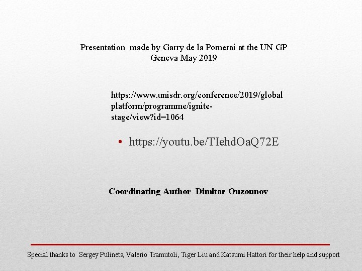Presentation made by Garry de la Pomerai at the UN GP Geneva May 2019