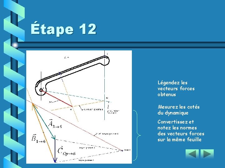 Étape 12 Légendez les vecteurs forces obtenus Mesurez les cotés du dynamique Convertissez et