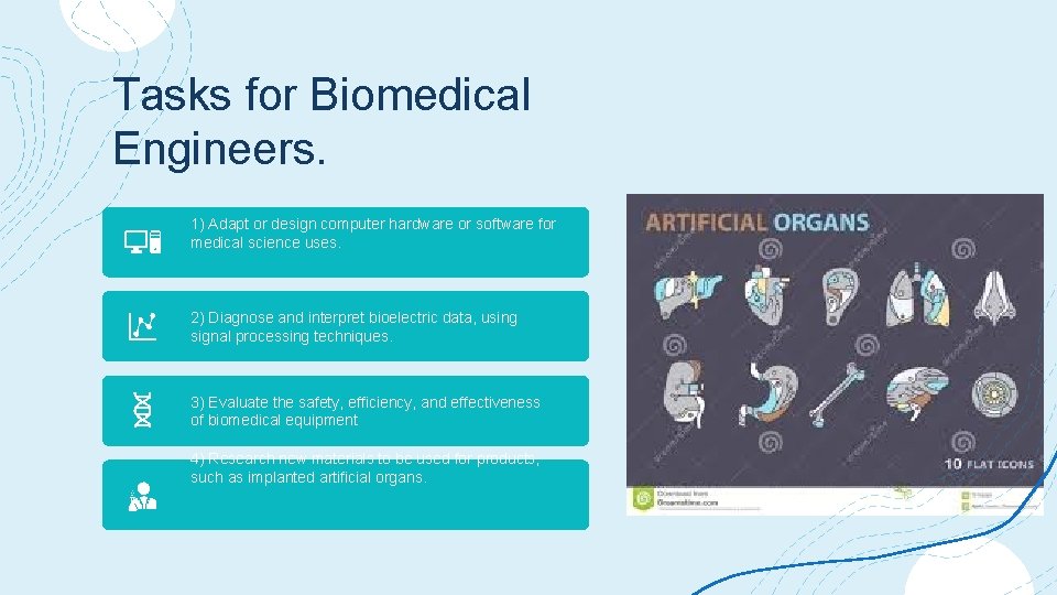 Tasks for Biomedical Engineers. 1) Adapt or design computer hardware or software for medical