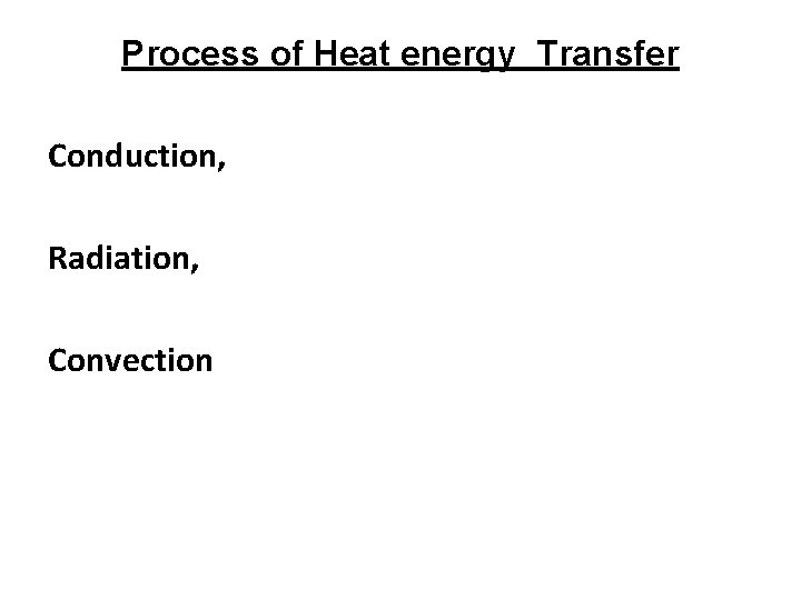 Process of Heat energy Transfer Conduction, Radiation, Convection 