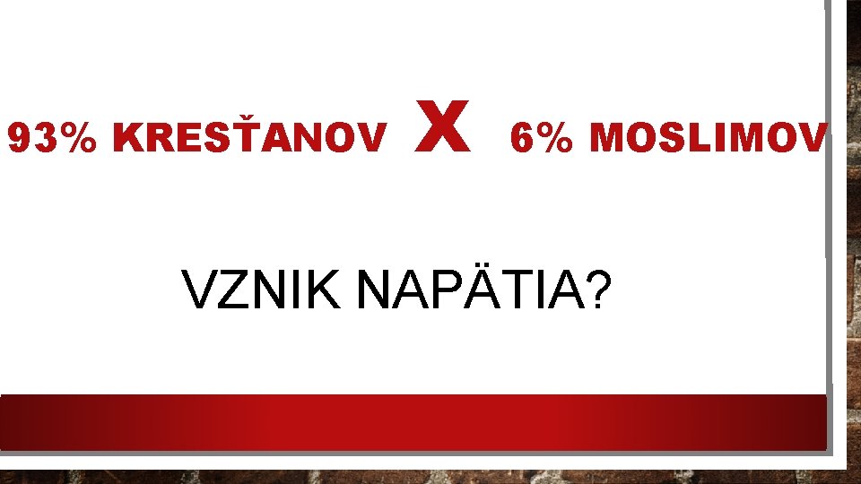 93% KRESŤANOV X 6% MOSLIMOV VZNIK NAPÄTIA? 