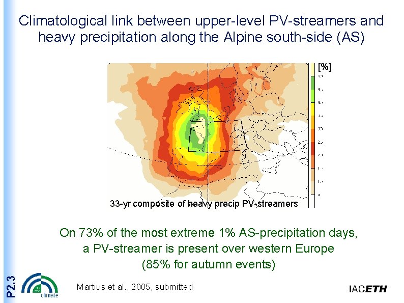 Climatological link between upper-level PV-streamers and heavy precipitation along the Alpine south-side (AS) [%]