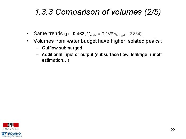 1. 3. 3 Comparison of volumes (2/5) • Same trends (ρ =0. 463, Vmodel