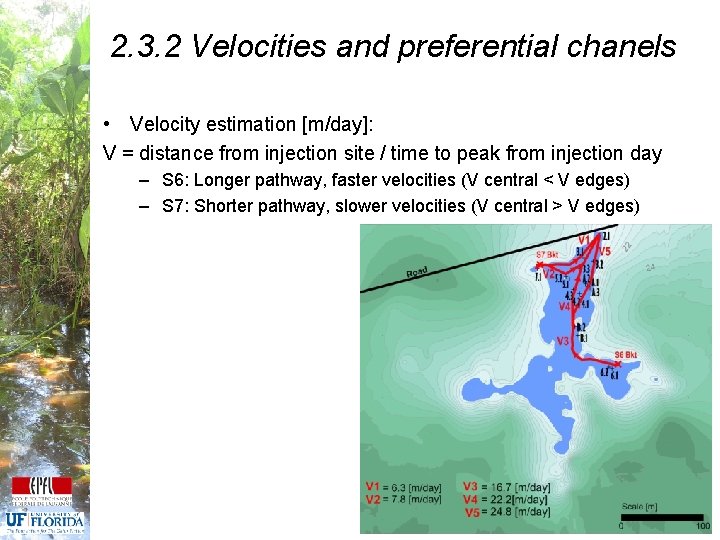 2. 3. 2 Velocities and preferential chanels • Velocity estimation [m/day]: V = distance
