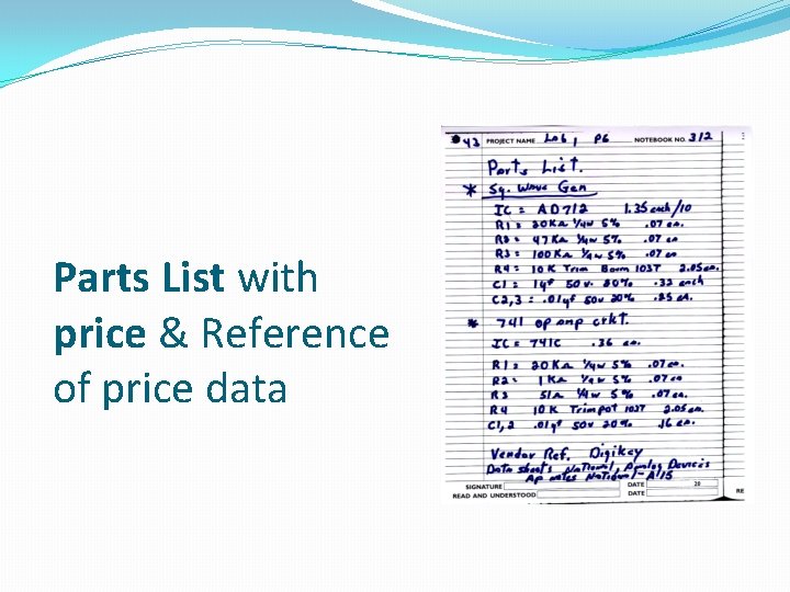 Parts List with price & Reference of price data 