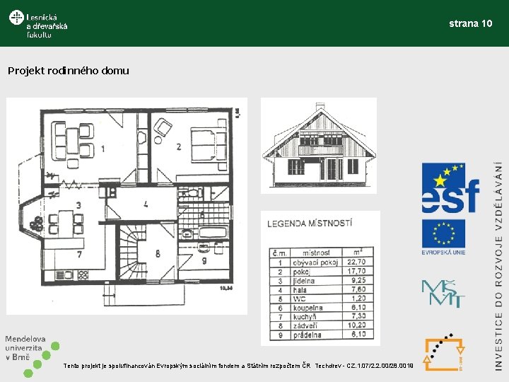 strana 10 Projekt rodinného domu Tento projekt je spolufinancován Evropským sociálním fondem a Státním