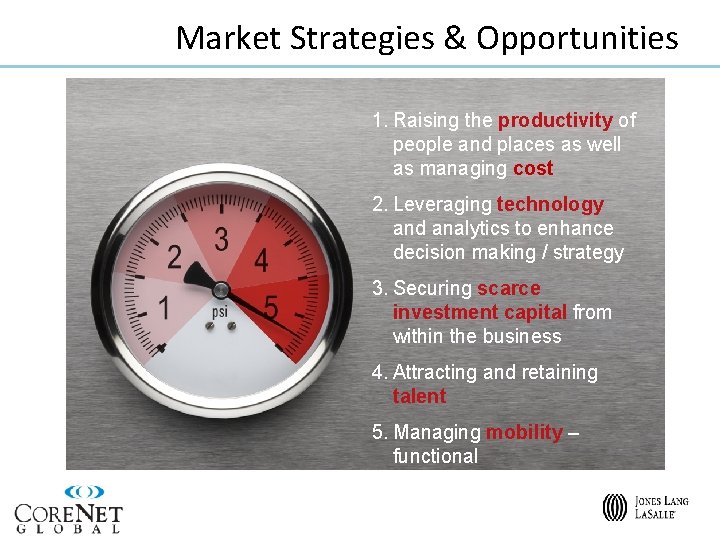 Market Strategies & Opportunities 1. Raising the productivity of people and places as well