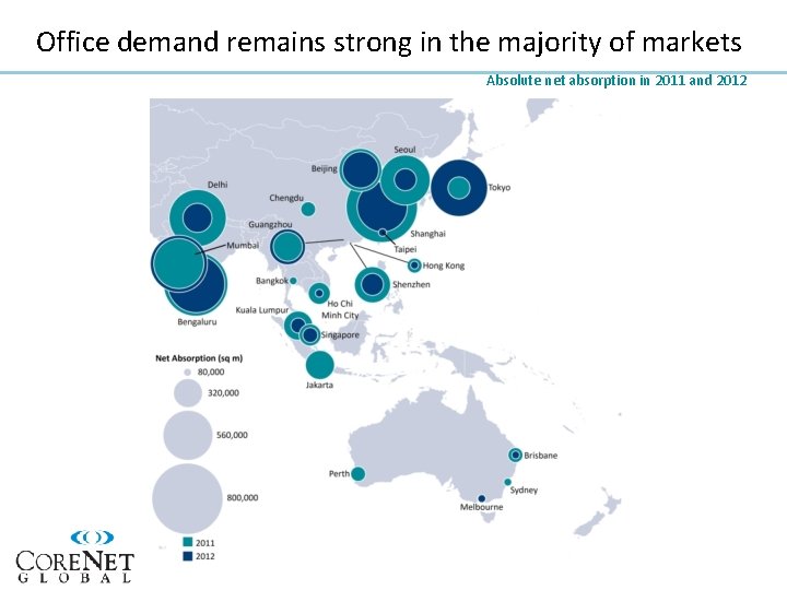 Office demand remains strong in the majority of markets Absolute net absorption in 2011