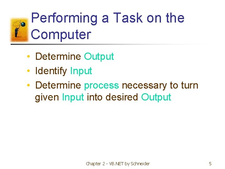 Performing a Task on the Computer • Determine Output • Identify Input • Determine Performing a Task on the Computer • Determine Output • Identify Input • Determine