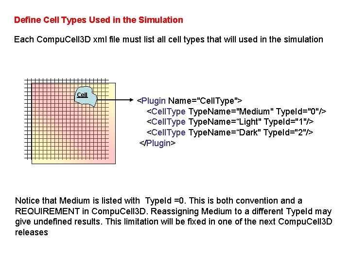 Define Cell Types Used in the Simulation Each Compu. Cell 3 D xml file