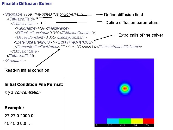 Flexible Diffusion Solver <Steppable Type="Flexible. Diffusion. Solver. FE"> Define diffusion field <Diffusion. Field> Define