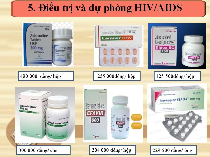 5. Điều trị và dự phòng HIV/AIDS 480 000 đồng/ hộp 300 000 đồng/