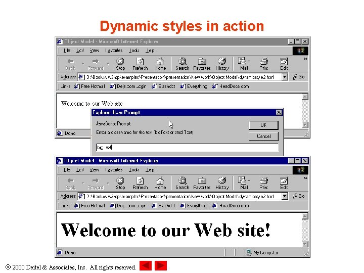 Dynamic styles in action 2000 Deitel & Associates, Inc. All rights reserved. 