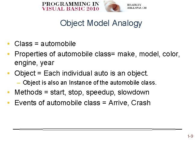 Object Model Analogy • Class = automobile • Properties of automobile class= make, model,