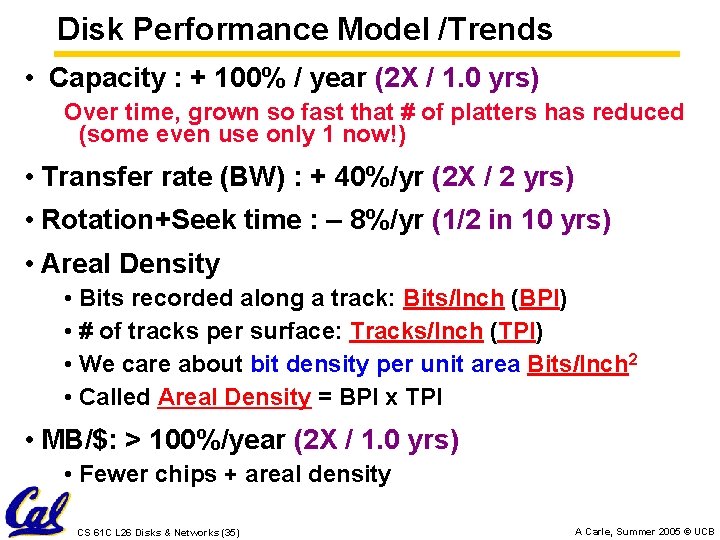 Disk Performance Model /Trends • Capacity : + 100% / year (2 X /