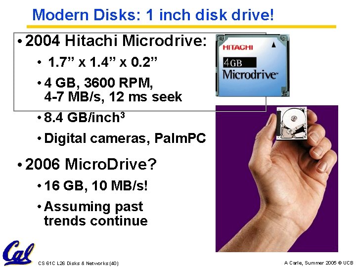 Modern Disks: 1 inch disk drive! • 2004 Hitachi Microdrive: • 1. 7” x
