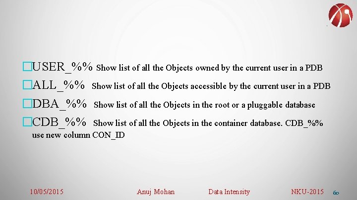 �USER_%% Show list of all the Objects owned by the current user in a