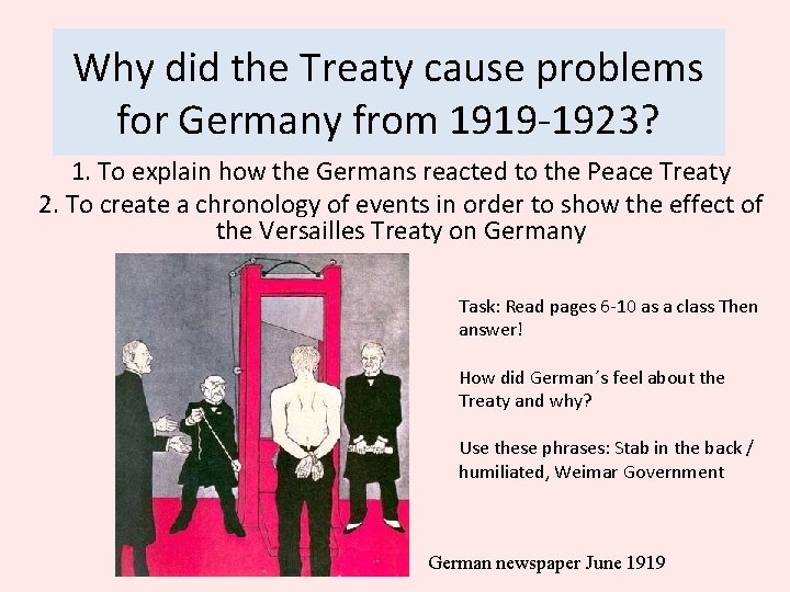 Why did the Treaty cause problems for Germany from 1919 -1923? 1. To explain