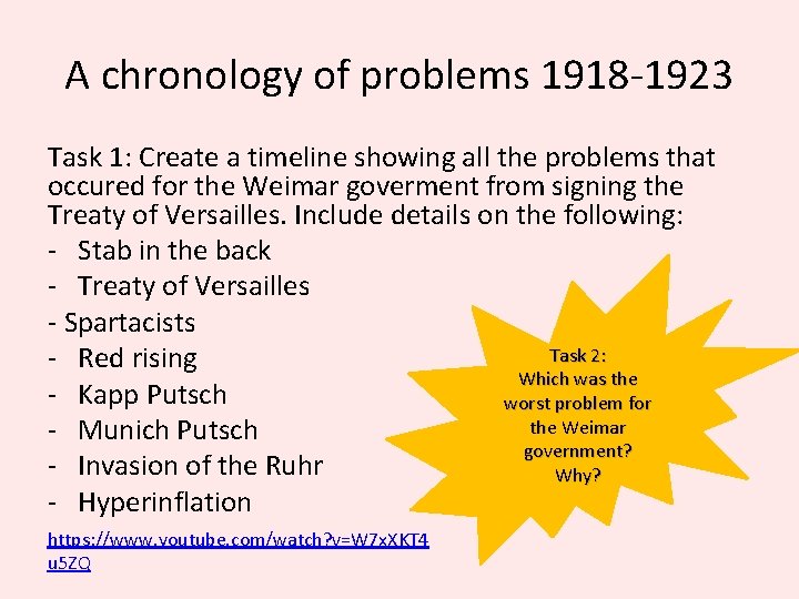 A chronology of problems 1918 -1923 Task 1: Create a timeline showing all the