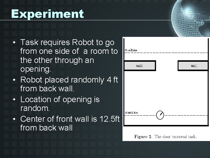 Experiment • Task requires Robot to go from one side of a room to