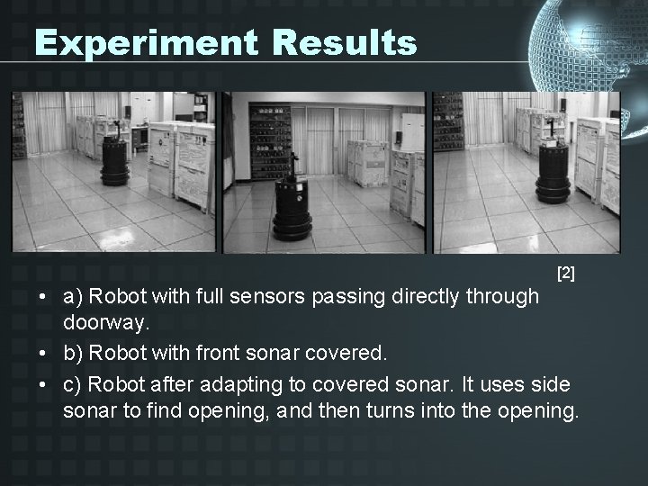 Experiment Results [2] • a) Robot with full sensors passing directly through doorway. •