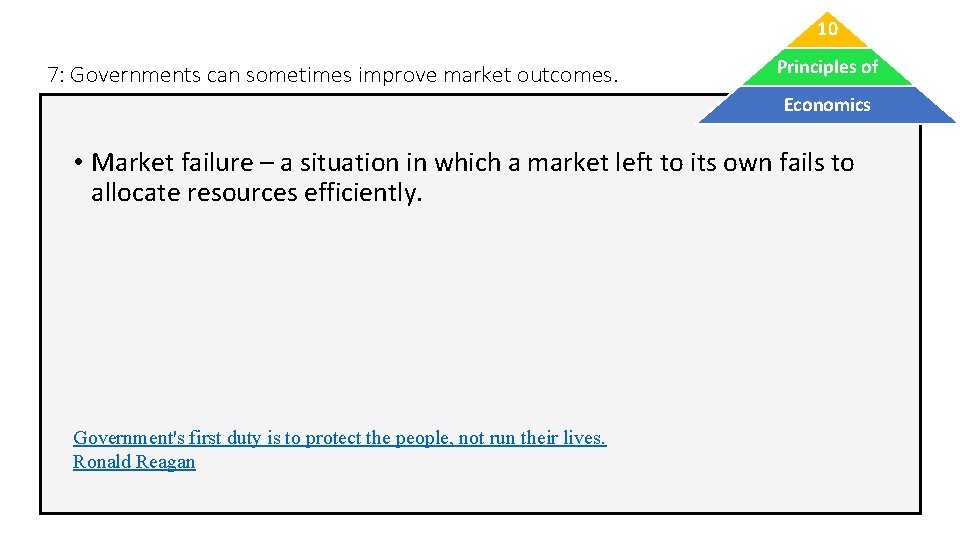 10 7: Governments can sometimes improve market outcomes. Principles of Economics • Market failure