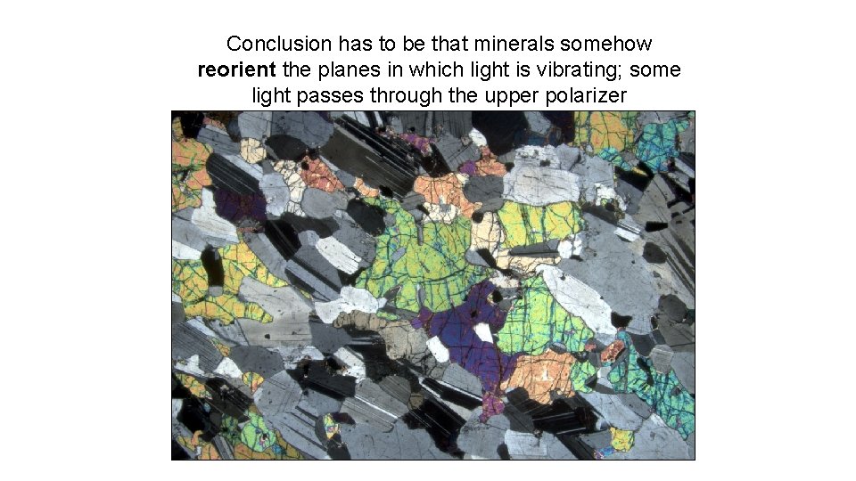 Conclusion has to be that minerals somehow reorient the planes in which light is