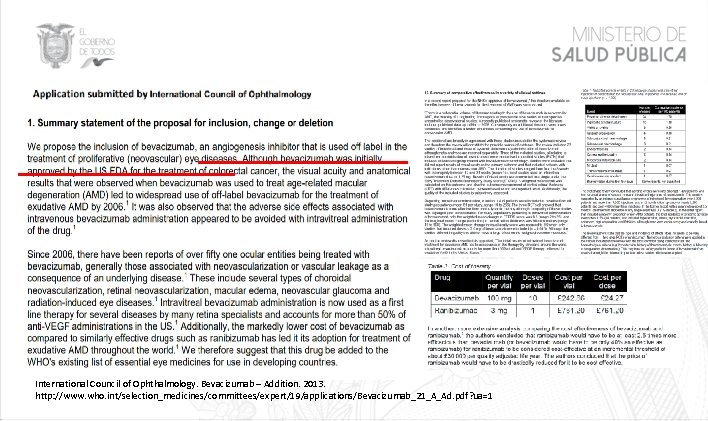 International Council of Ophthalmology. Bevacizumab – Addition. 2013. http: //www. who. int/selection_medicines/committees/expert/19/applications/Bevacizumab_21_A_Ad. pdf? ua=1