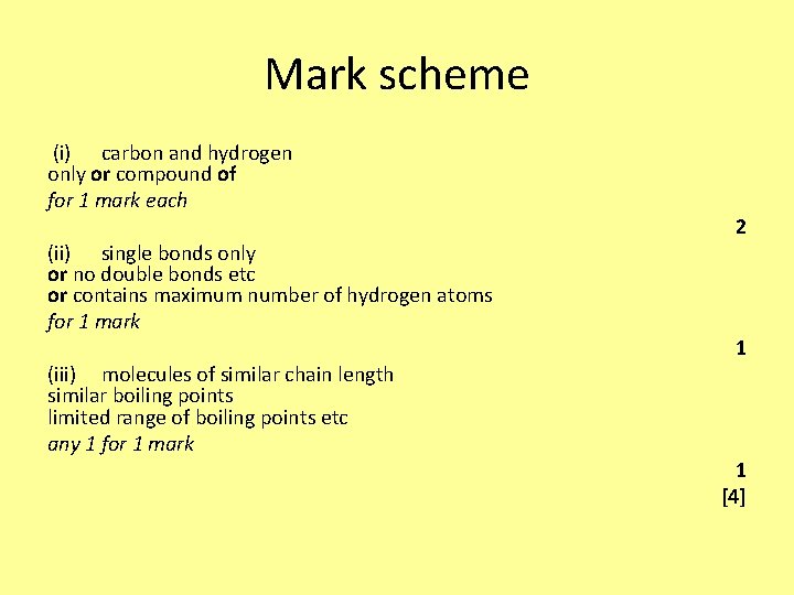 Mark scheme (i) carbon and hydrogen only or compound of for 1 mark each