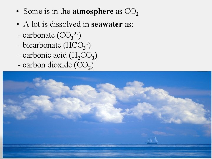  • Some is in the atmosphere as CO 2 • A lot is