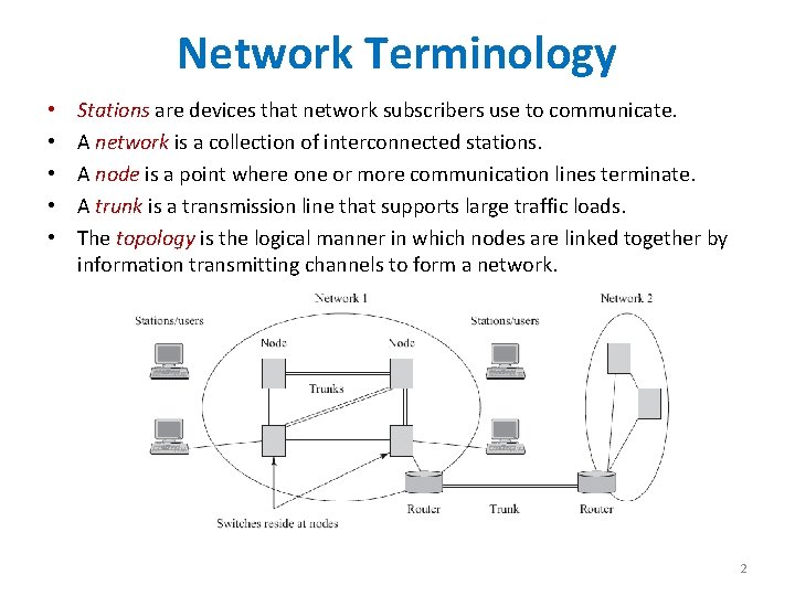 Network Terminology • • • Stations are devices that network subscribers use to communicate.