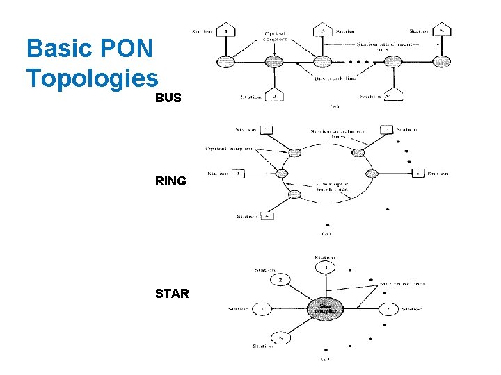 Basic PON Topologies BUS RING STAR 
