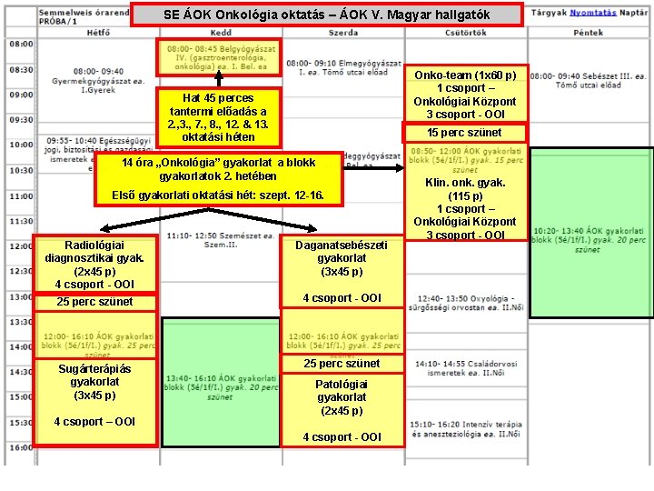 SE ÁOK Onkológia oktatás – ÁOK V. Magyar hallgatók Onko-team (1 x 60 p) SE ÁOK Onkológia oktatás – ÁOK V. Magyar hallgatók Onko-team (1 x 60 p)
