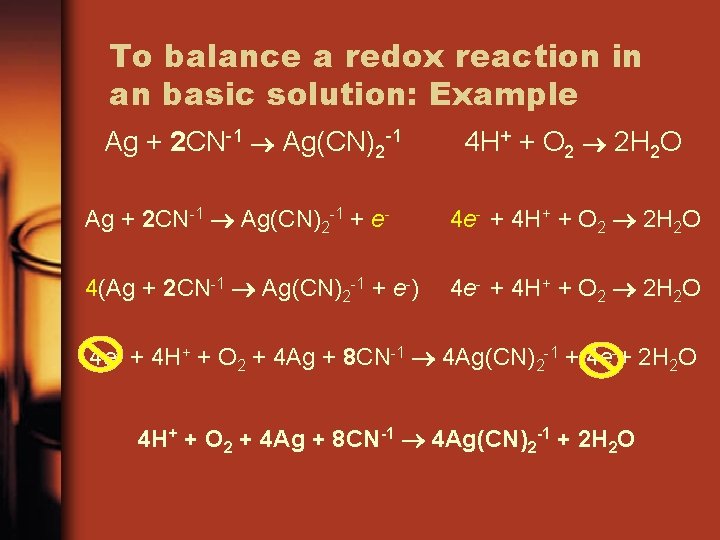 To balance a redox reaction in an basic solution: Example Ag + 2 CN-1