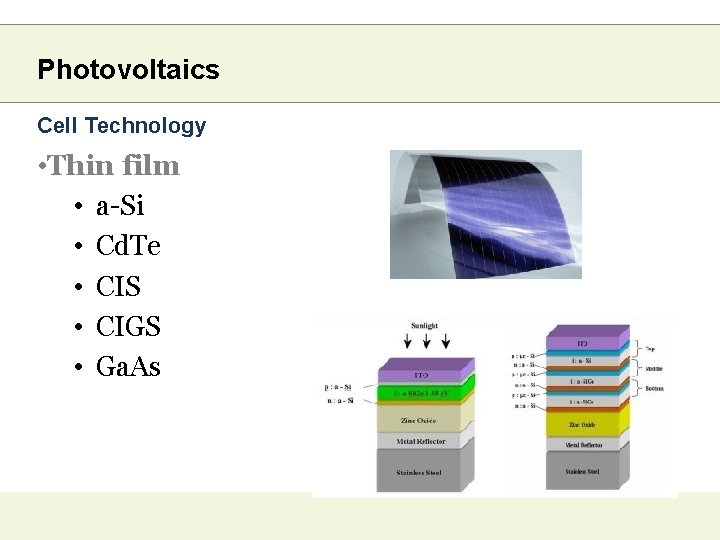 Photovoltaics Cell Technology • Thin film • a-Si • Cd. Te • CIS •