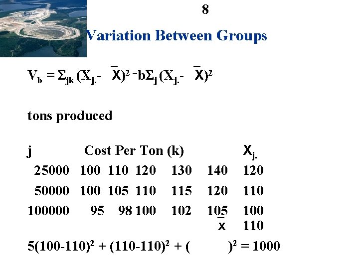 8 Variation Between Groups Vb = jk (Xj. - X)2 =b j (Xj. -