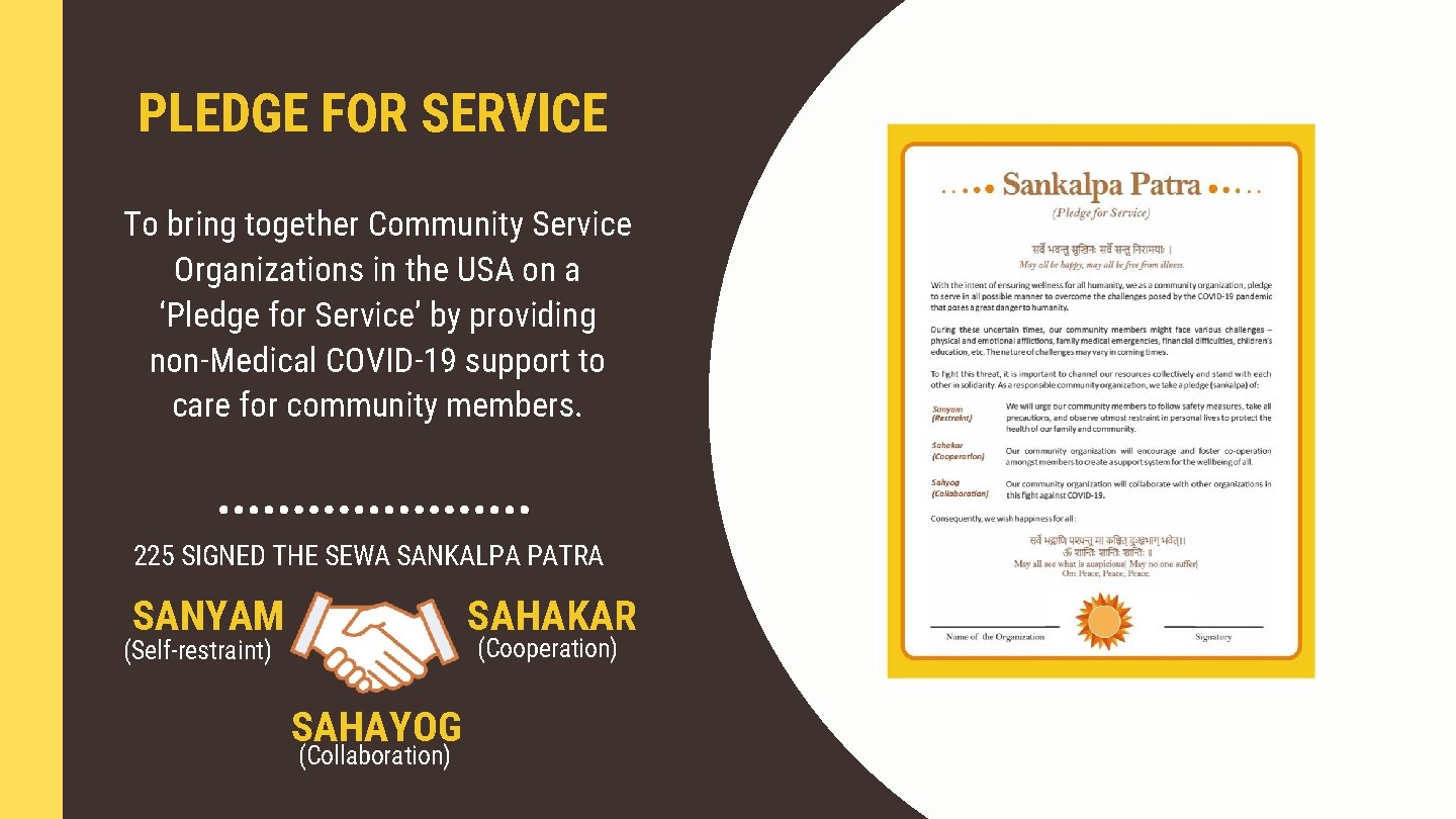 PLEDGE FOR SERVICE To bring together Community Service Organizations in the USA on a