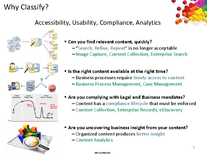 Why Classify? Accessibility, Usability, Compliance, Analytics § Can you find relevant content, quickly? –