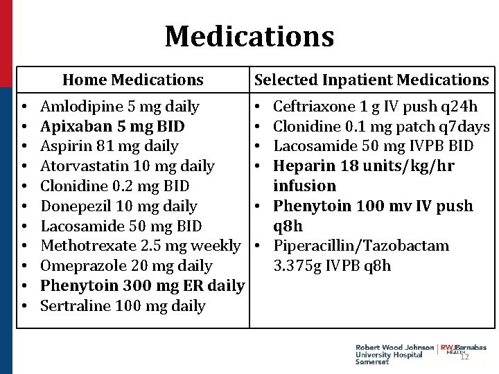 Medications Home Medications • • • Amlodipine 5 mg daily Apixaban 5 mg BID