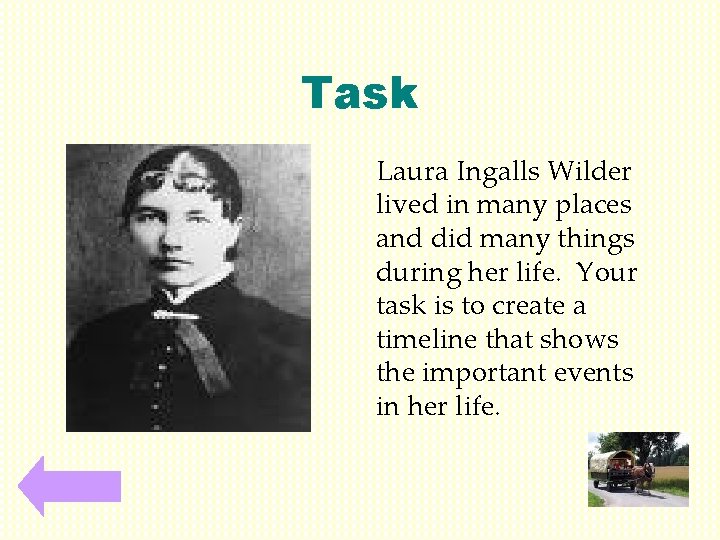 Task Laura Ingalls Wilder lived in many places and did many things during her