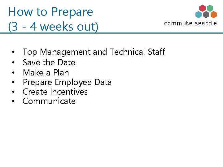 How to Prepare (3 - 4 weeks out) • • • Top Management and