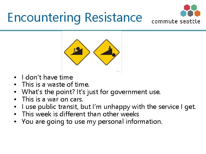 Encountering Resistance • • I don’t have time This is a waste of time.