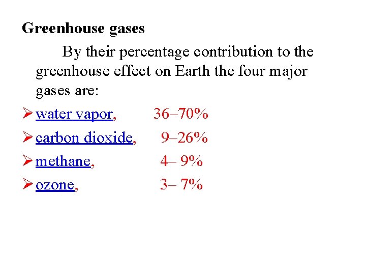 Greenhouse gases By their percentage contribution to the greenhouse effect on Earth the four